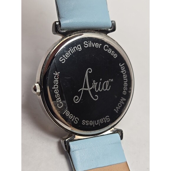 Aria Sterling Silver Watch Blue MOP Mosaic Dial Japanese Quartz New Battery - Picture 12 of 12